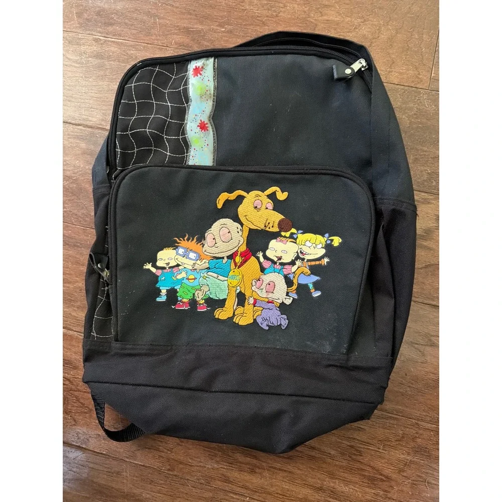 Vintage Nickelodeon Rugrats Backpack Black Canvas 90s Cartoon Tommy Angelica Bag